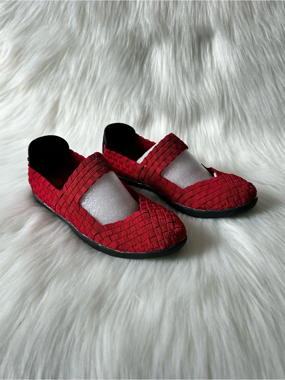 NWOT bernie mev. Red Woven Slip-On Flats